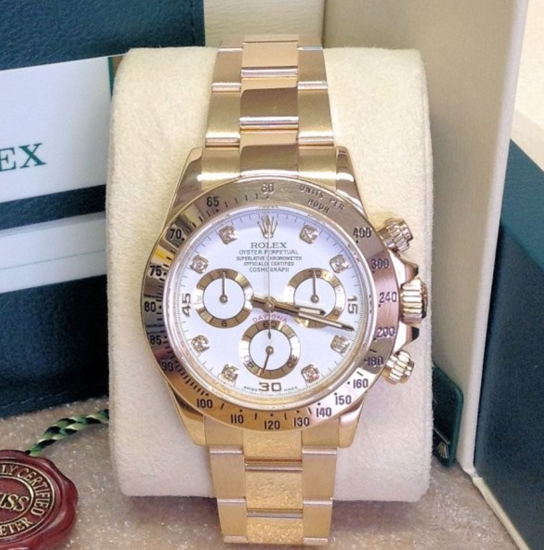 Assembled 80 Daytona 116528 Yellow Gold Diamond Dial