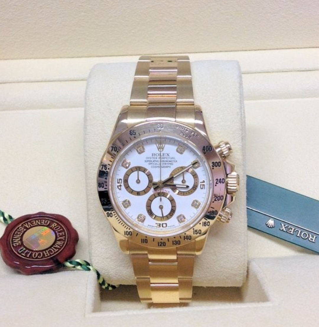 Assembled 80 Daytona 116528 Yellow Gold Diamond Dial