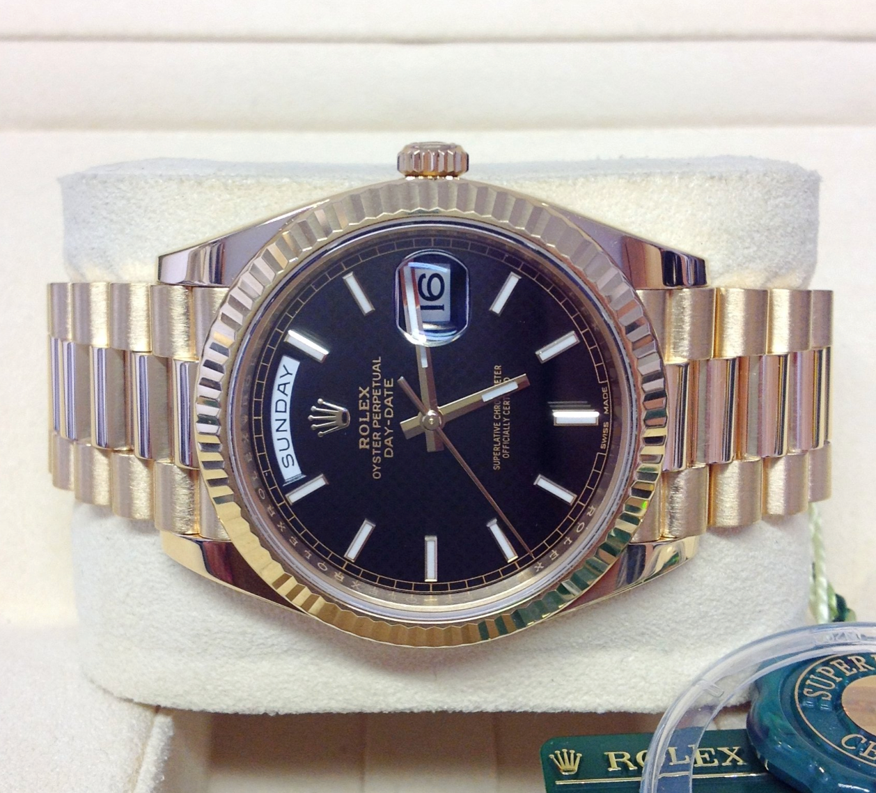 Assembled 80 Day-Date 228238 color Yellow Gold black index dial