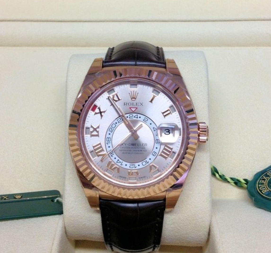 Assembled (80) Sky-Dweller 326135 color Rose Gold strip leather argentèè dial